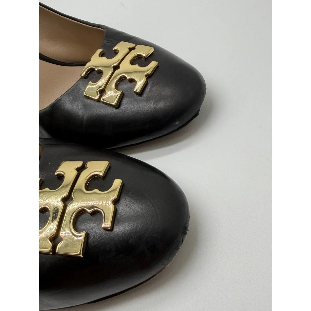 Tory Burch Sally Wedge Heel Black Size 9 Gold Logo